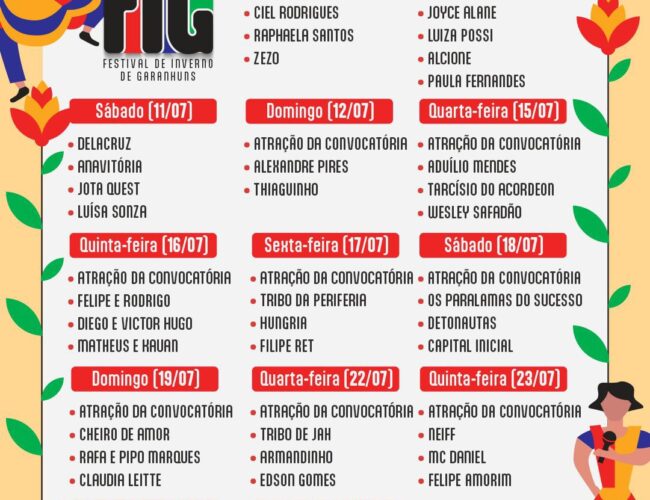 FIG 2026: Prefeitura de Garanhuns divulga grade nacional da Praça Mestre Dominguinhos