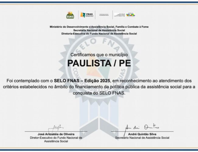 Paulista conquista selo nacional de transparência na gestão da assistência social